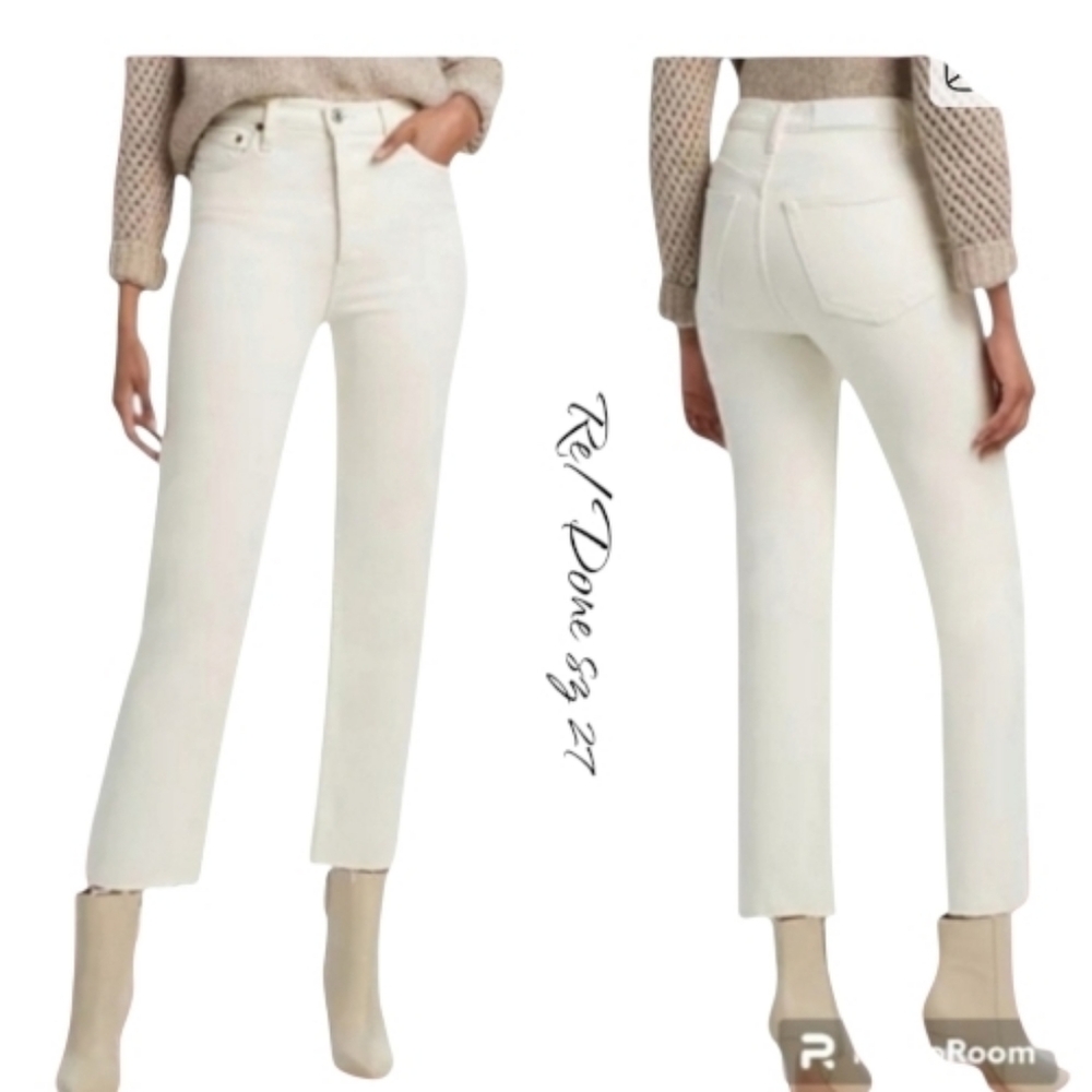 RE/DONE 70s Stove Pipe High Rise Straight Ankle Jeans Vintage White Size 27